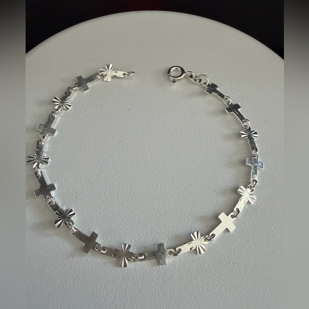 Taxco Sterling silver 925 Cross & Starburst Link Bracelet - Silver